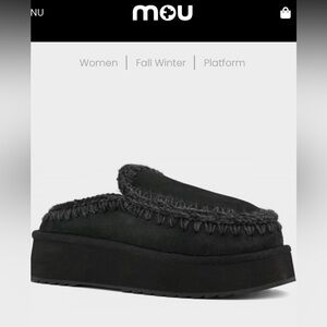 Mou Clog Eskimo Suede Platform Black with cream Contrast Wool Stitching 6